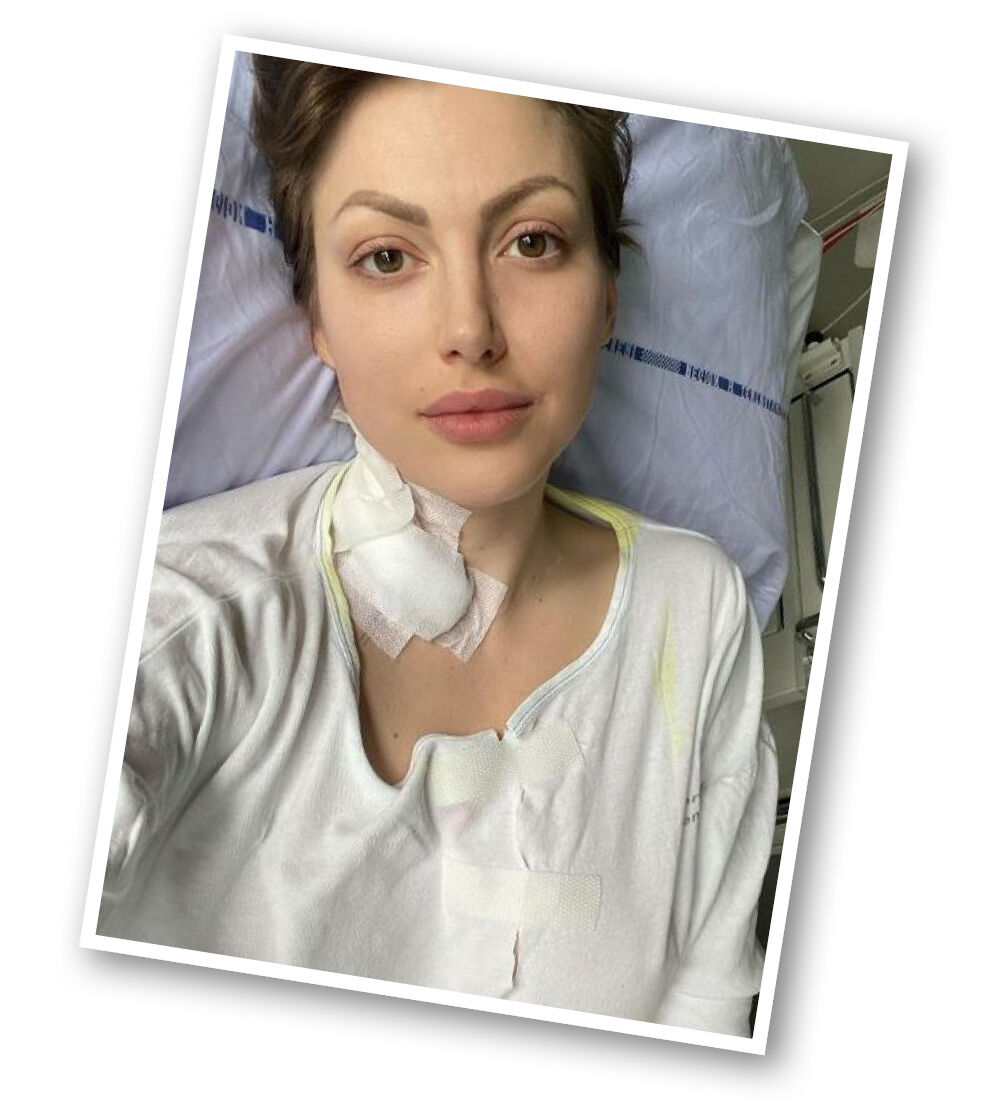 Michelle i hospitalsseng efter operation